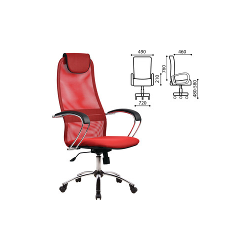 Кресло офисное Метта BK-8CH ткань-сетка, хром, красное 80425