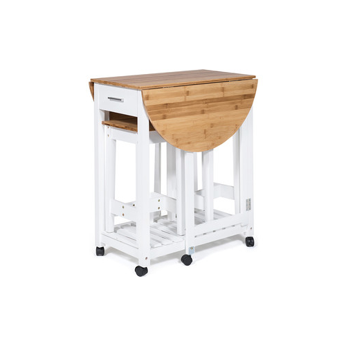 Стол кухонный с табуретом TetChair mod. JWPE-120807 сосна/прессованный бамбук, белый/натуральный