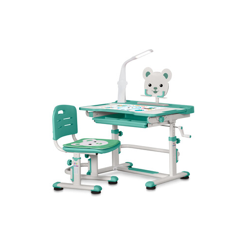 Комплект мебели (столик + стульчик) Mealux BD-04 XL Teddy WZ+Led green с лампой столешница белая/пластик зеленый