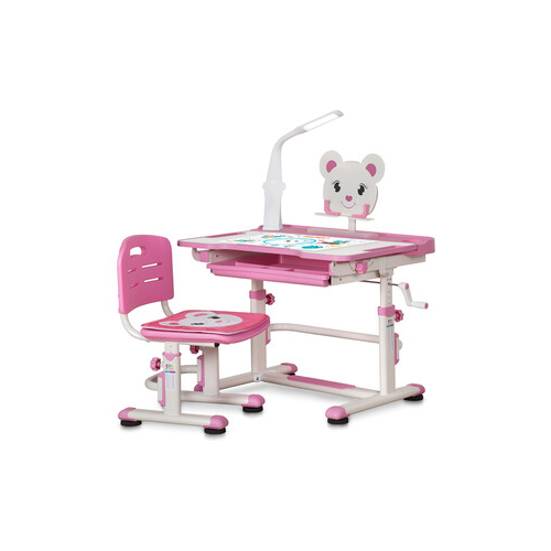 Комплект мебели (столик + стульчик) Mealux BD-04 XL Teddy WP+Led pink с лампой столешница белая/пластик розовый