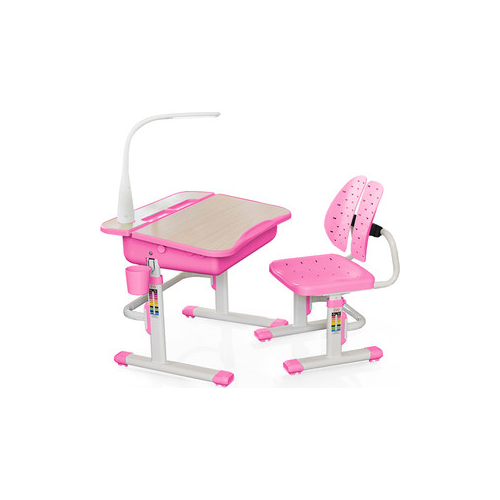 Комплект мебели (столик + стульчик) Mealux EVO-03 PN с лампой столешница клен/пластик розовый
