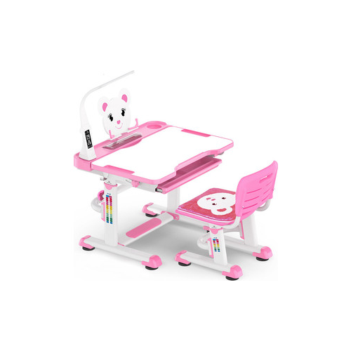 Комплект мебели (столик + стульчик) Mealux BD-04 Teddy pink с лампой столешница белая/пластик розовый