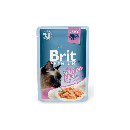 Паучи Brit Premium Cat Sterilised Salmon Fillets кусочки с филе лосося в соусе 85г (518562)