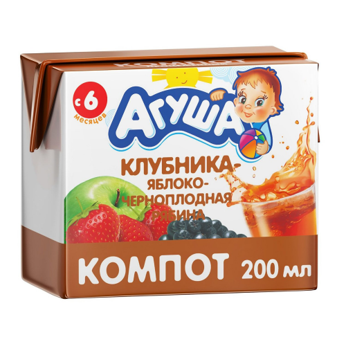 Компот Агуша яблоко-клубника-рябина черноплодная с 6-ти месяцев 200 мл