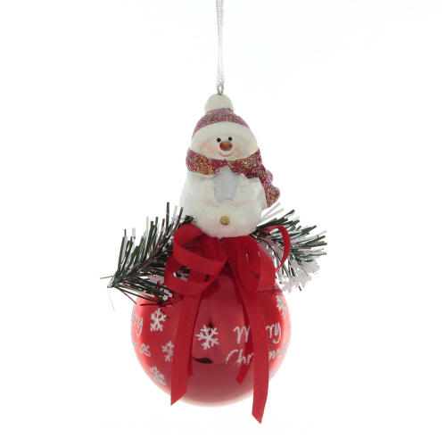 Шар красный Weiste merry xmas со снеговик 65 мм