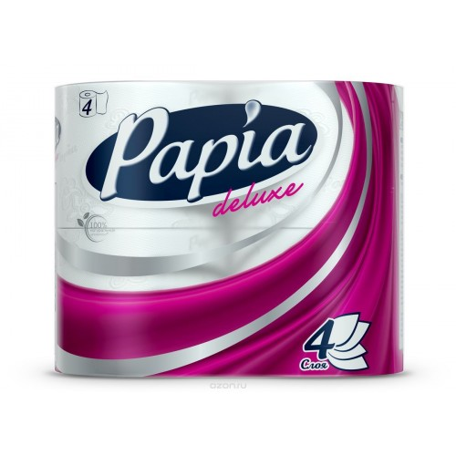 Туалетная бумага Hayat Papia De Lux белая 4 слоя 4 рулона