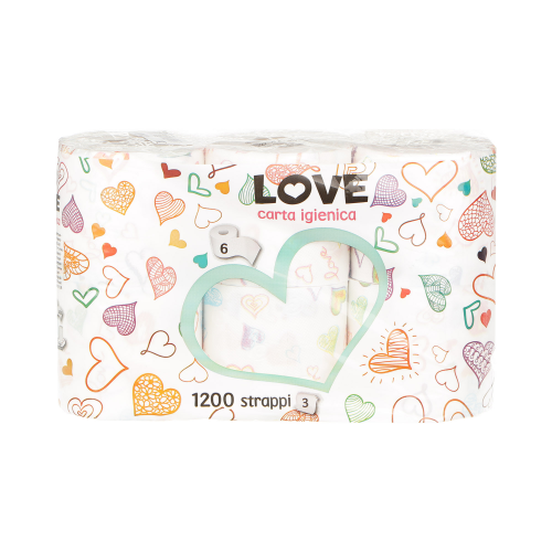 Туалетная бумага World Cart Love 3 слоя 6 рулонов