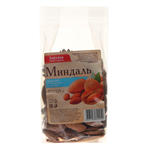 Миндаль Sabrina жареный в скорлупе с солью 125 г