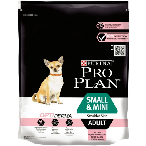 Корм для собак PRO PLAN Optiderma Adult для мелких и карликовых пород с чувствительной кожей, лосось, рис, 700 г
