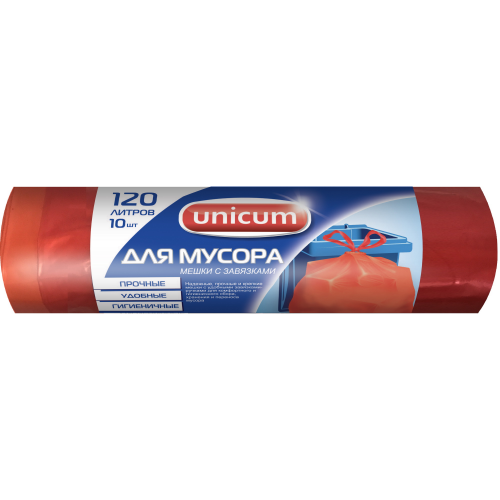Мешок для мусора Unicum с завязками 120 л 10 шт