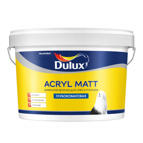 Краска Dulux Acryl Matt водоэмульсионная для стен и потолков база BW ( 2,25л)