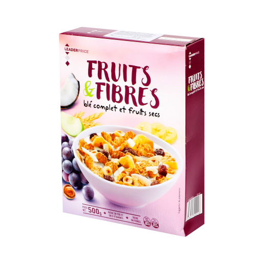 Хлопья пшеничные LEADER PRICE Fruits&Fibers 500 г