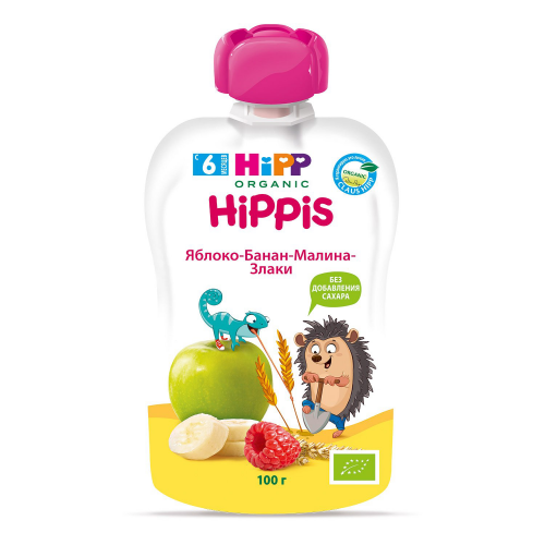 Пюре фруктовое HiPP Hippis "Яблоко-Банан-Малина-Злаки" 100 г