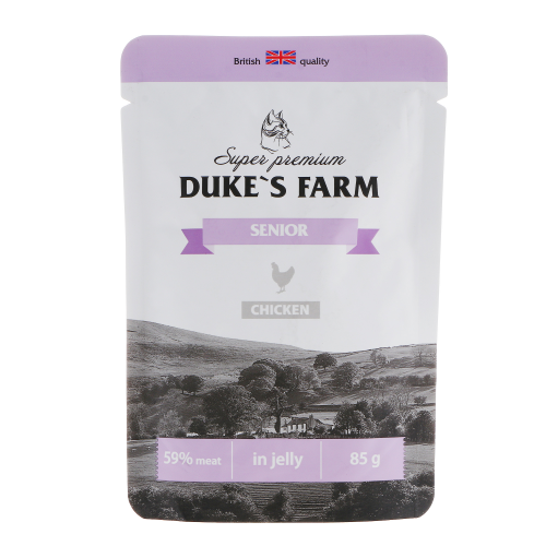 Корм для кошек duke's farm для пожилых кошек, курица пауч 85г