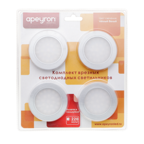 Комплект светодиодных светильников Apeyron 12-03 круглых врезных, 12 В, 2 Вт х 4 шт, smd 3528, ТБ