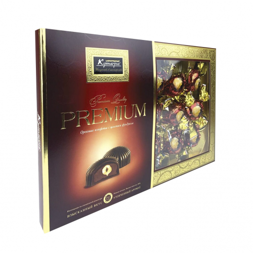 Конфеты шоколадные Premium с фундуком бордовые 240 г
