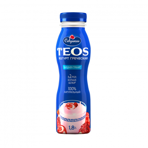 Йогурт питьевой Савушкин продукт Teos Греческий Вишня, Гранат 1,8% 300 г