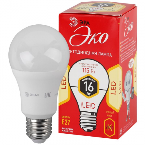 Лампа ЭРА LED A60-16W-827-E27 ECO ЛОН теплый свет
