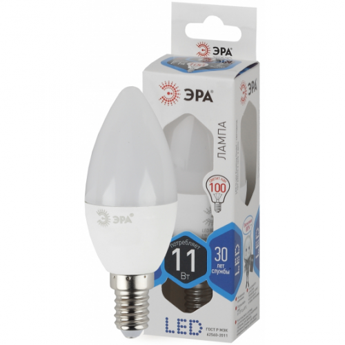 Лампа ЭРА LED smd B35-11w-840-E14 свечка теплый свет