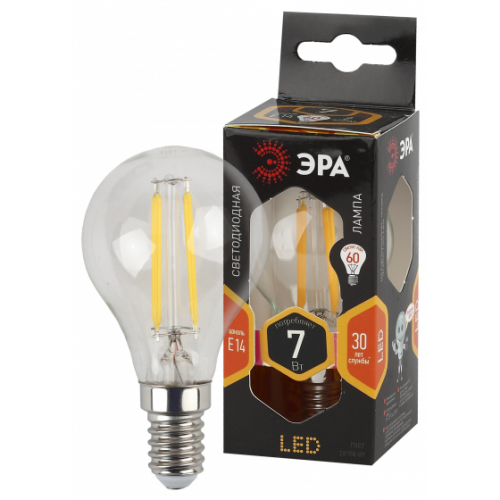 Лампа ЭРА F-LED P45-7w-827-E14 филаментная шарик теплый свет
