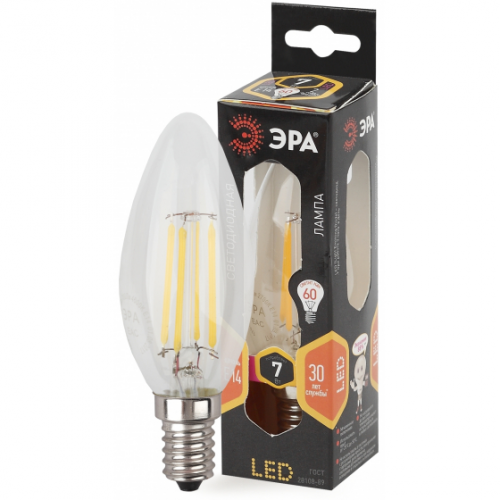 Лампа ЭРА F-LED B35-7w-827-E14 филаментная свечка теплый свет