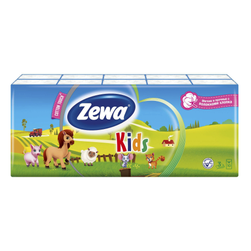 Бумажные платочки 3-слойные Zewa Kids 10 штук