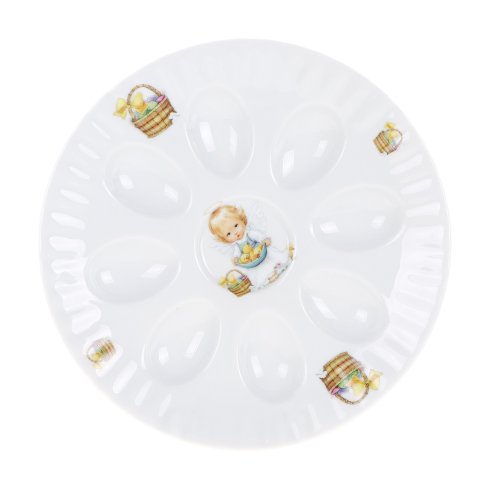 Блюдо для яиц 21см Porcelaine czech ангелочек с корзиной