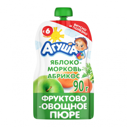 Пюре фруктово-овощное Агуша Яблоко-Морковь-Абрикос 90 г