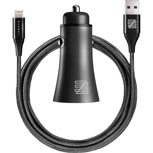 Автомобильное зарядное устройство Lenzza Razzo Metallic Car Charger Lightning Black