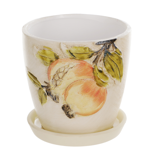 Горшок цветочный с поддоном Dehua ceramic, дизайн гранат 15x15x14см