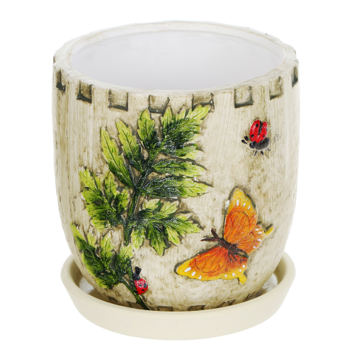 Горшок цветочный с поддоном Dehua ceramic, дизайн бабочка 12x12x11см