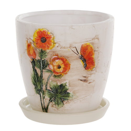 Горшок цветочный с поддоном Dehua ceramic дизайн весна 12x12x11см
