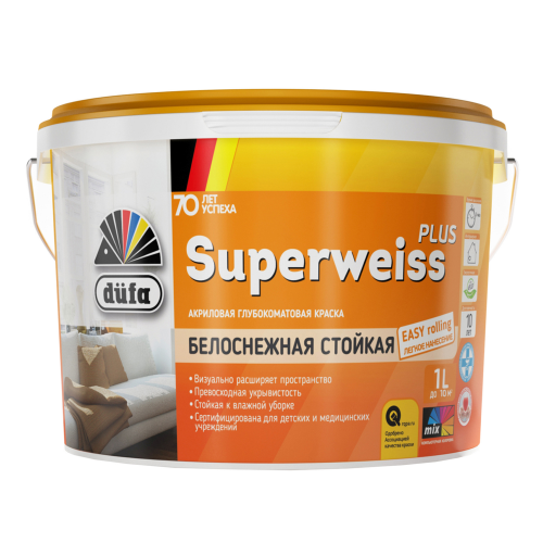 Краска Dufa Retail Superweiss Plus глубокоматовая 1 л