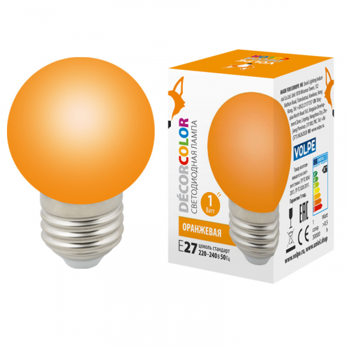Лампа декоративная Volpe led-g45-1w/orange/e27