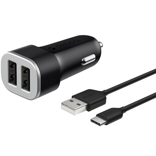 Автомобильное зарядное устройство Deppa 2 USB 2.4А USB Type-C черный
