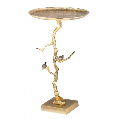 Столик приставной Glasar золотистого цвета с золотыми птичками на ветке 43x43x71 см