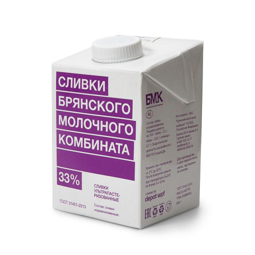 Сливки Брянский МК ультрапастеризованные 33% 500 г