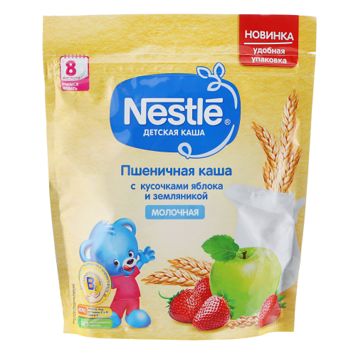 Каша пшеничная Nestle молочная с кусочками яблока и земляникой 220 г