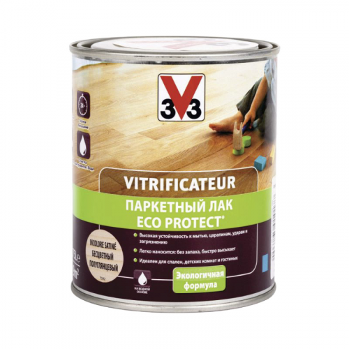 Лак алкидный V33 Eco Protect для паркета полуглянцевый 0,75 л
