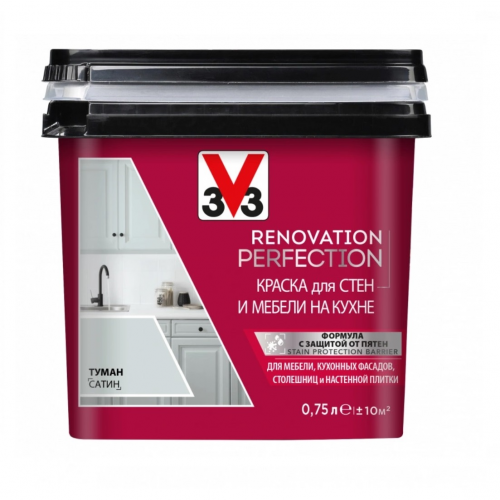 Краска для стен и мебели на кухне V33 Renovation perfection-туман-0,75 л