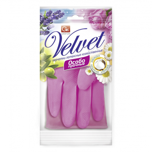 Перчатки латексные Grifon Velvet Роза с хлопковым напылением