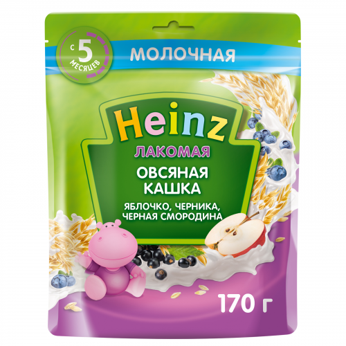 Каша Heinz Лакомая овсяная Яблоко, черника, черная смородина с 5 месяцев 170 г