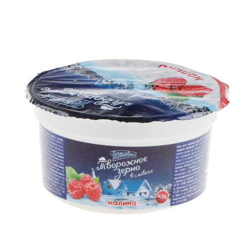 Творог зерненый с малиной Первый Вкус в сливках 5% 150 г