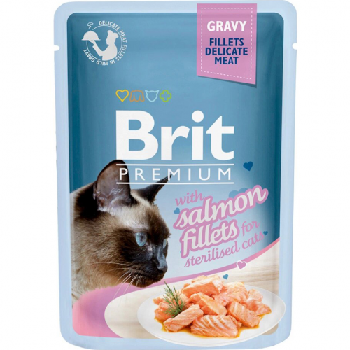 Корм для кошек Brit Premium Cat Gravy Для стерилизованных Кусочки из филе лосося в соусе 85 г