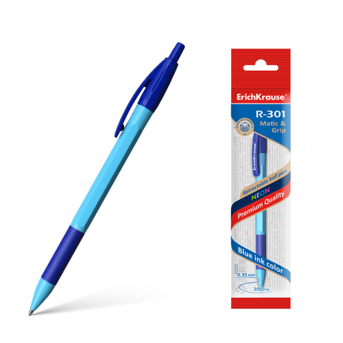 Ручка шариковая автоматическая Erich Krause R-301 Neon Matic&Grip синий