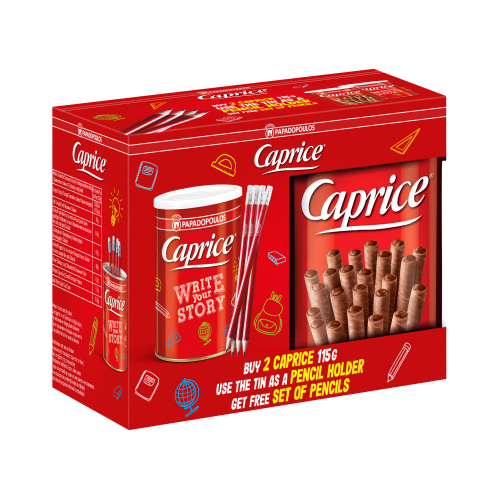 Вафли венские Caprice с фундуком и шоколадным кремом с набором карандашей 230 г