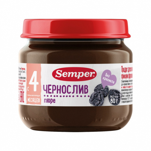 Пюре Semper чернослив, с 4 месяцев, 80 г