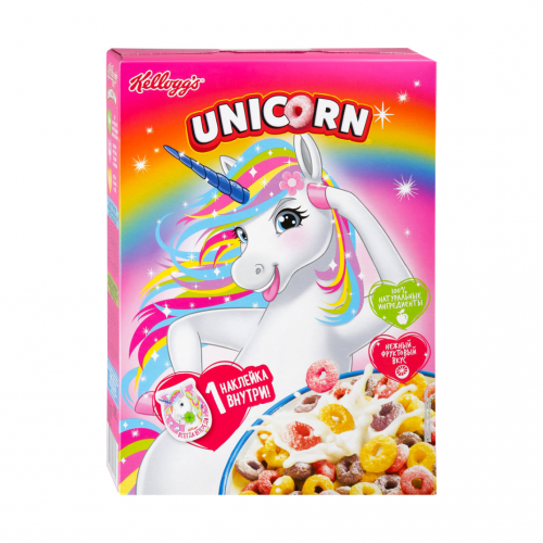 Колечки Kellogg`s Dinosaurs Unicorn Радужные с фруктовым вкусом, 195 г