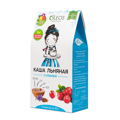 Каша льняная Олеос с клюквой, 5 пакетов по 40 г
