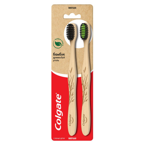 Черная зубная щетка Colgate Бамбук Древесный Уголь, мягкая, 2 шт
